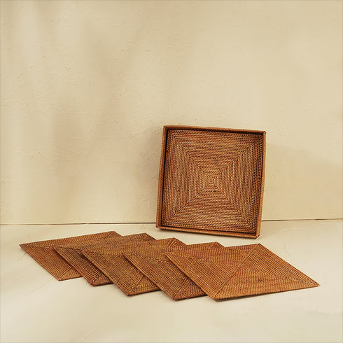 Square Placemat with Holder - Honey Brown - Coastal Villa Homeware